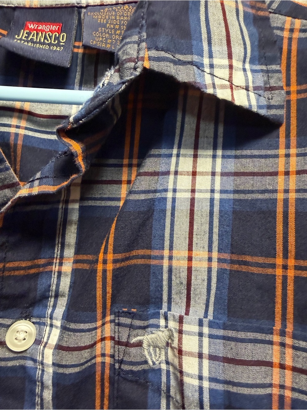 Wrangler Blue Plaid Button-Up Shirt